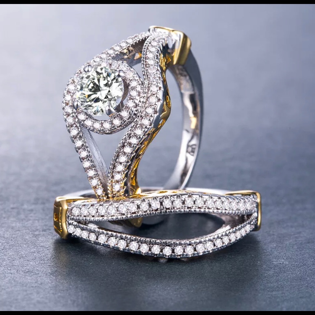 2 Tone 925 Silver Set White Sapphire 9 31$